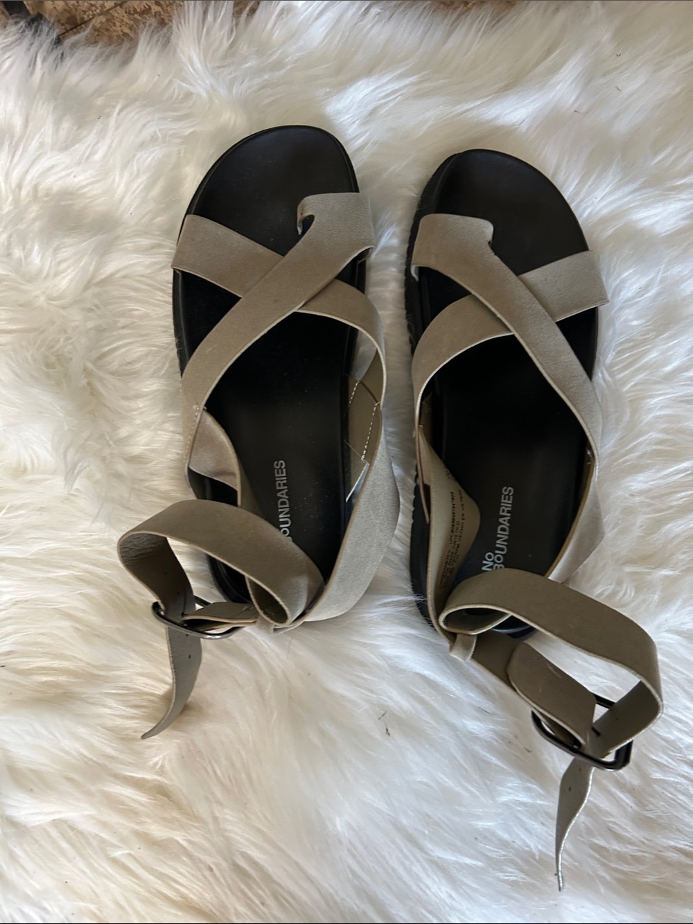 No Boundaries Taupe Crisscross Ankle Strap Sandals